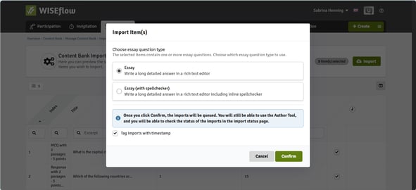 Import Essay Question - Select Type