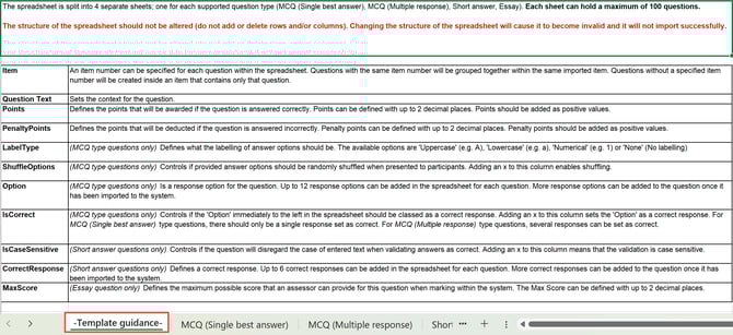 Excel Template - Guidance