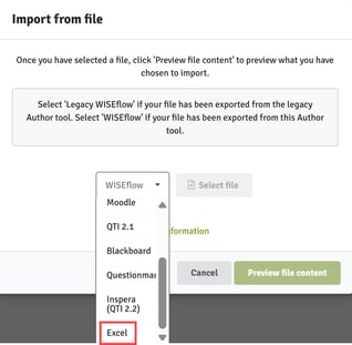 Import from file - Excel