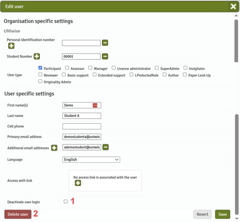 Delete or Deactivate Individual User