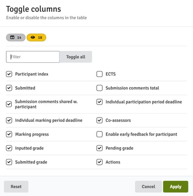 Toggle Columns
