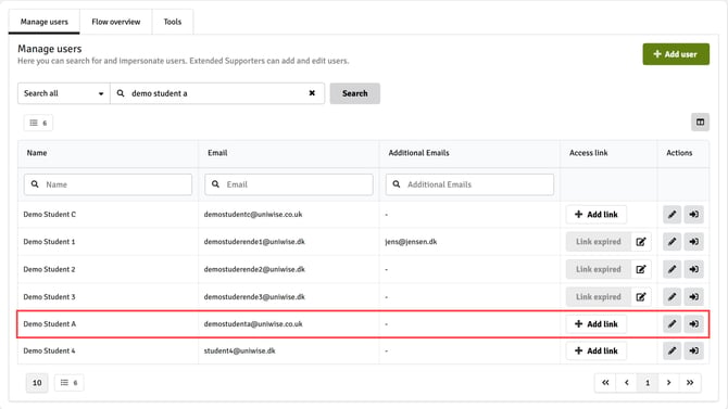 Search for User to Add Access Link