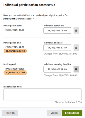 Manage dates - Edit Individual Participant deadlines