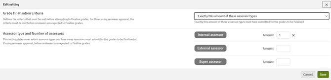 Grade Finalisation Criteria - Edit Setting