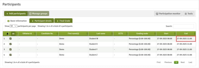 Managing Individual Dates from Participants List
