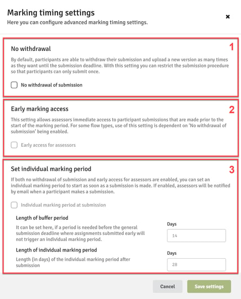 Marking Timing Settings