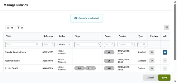 Assessor Adds Rubric