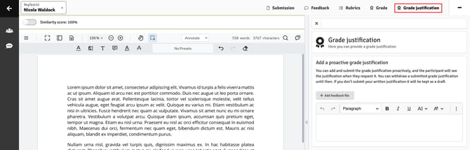 Proactive Grade Justification (Marking Tool)