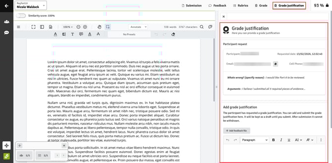 Requested Grade Justification (Marking Tool)