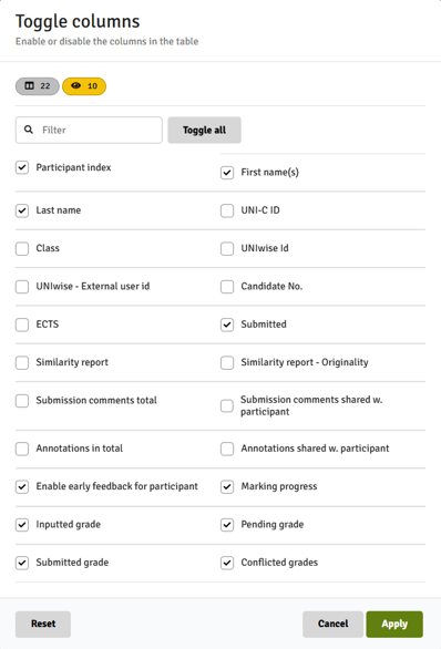 Marking Tool_Toggle columns