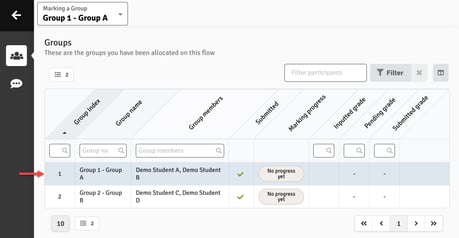 Groups listed in the marking tool