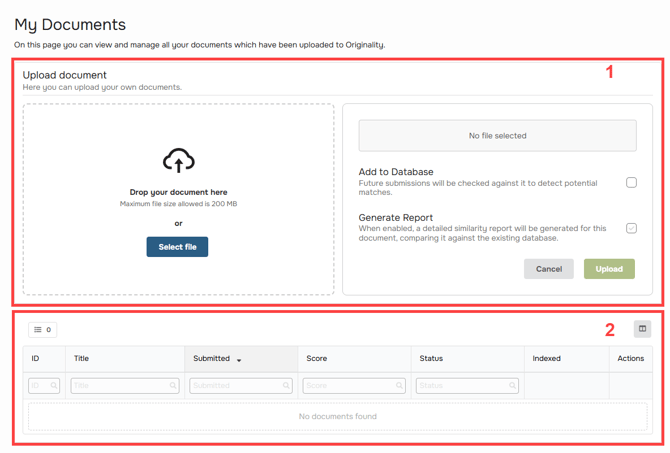 Originality Dashboard - My documents