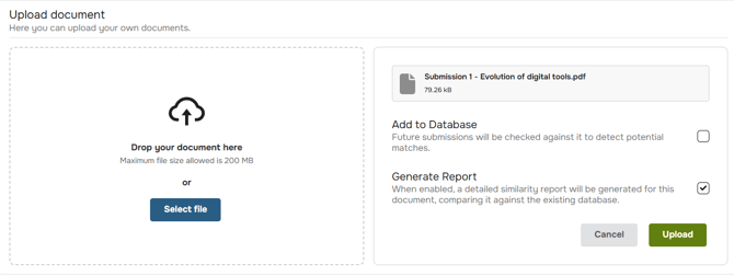 Originality Dashboard - Upload documents