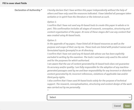 Complete cover sheet fields