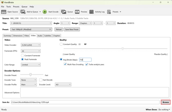 Handbrake video - Browser